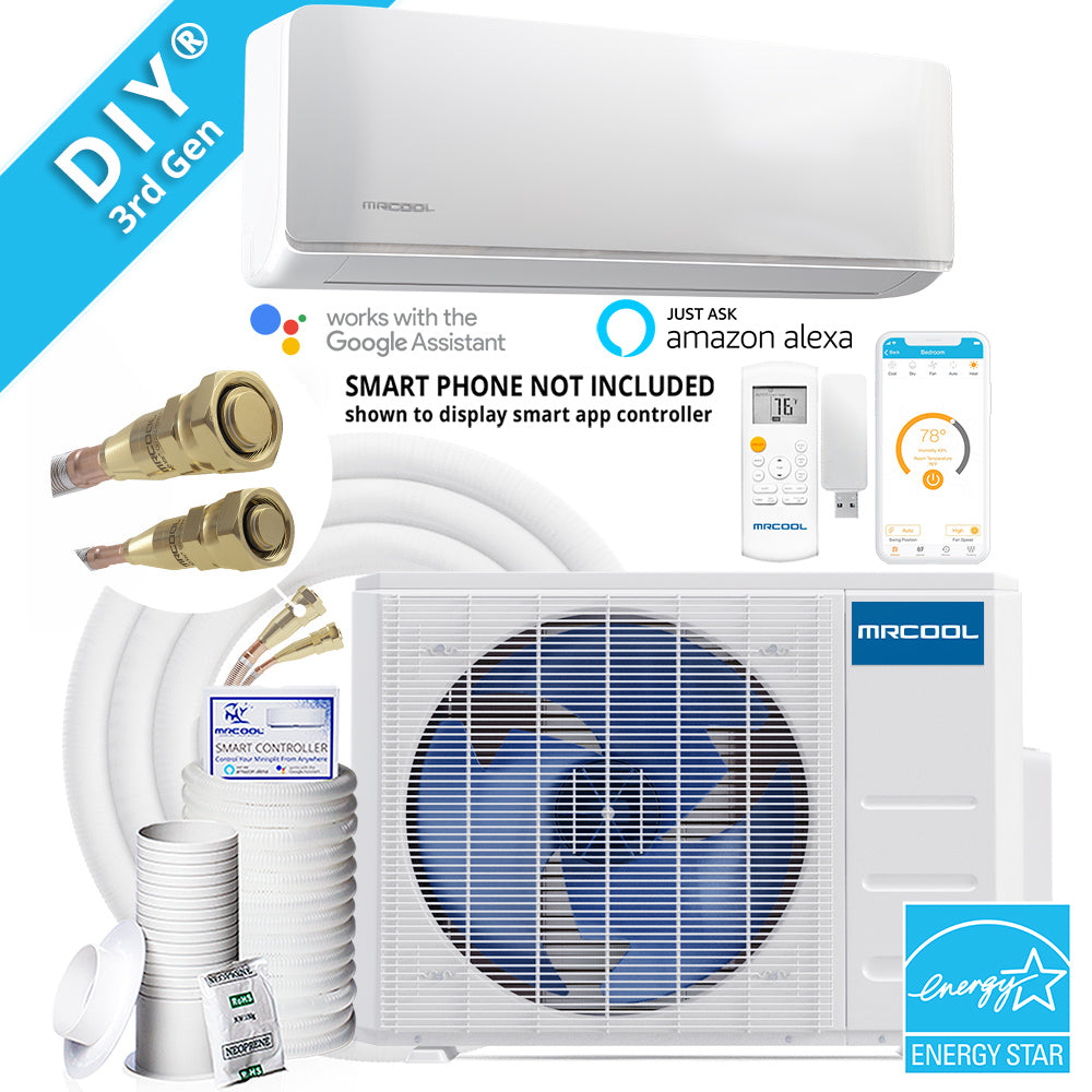 DIY-36-HP-WM-230C25 Energy Star Heat Pump Condenser & Wall Mount Air Handler 230 volt 16 SEER with Enhanced WiFi and 25ft Pre-Charged R410A Lineset.